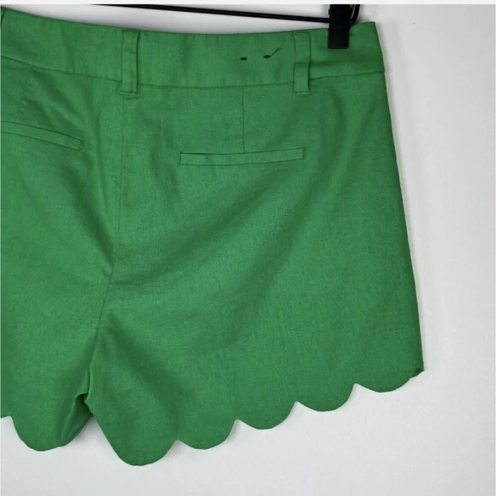 J Crew Shorts Womens 8 Green‎ Scalloped Hem Linen Cotton Blend Summer SU21